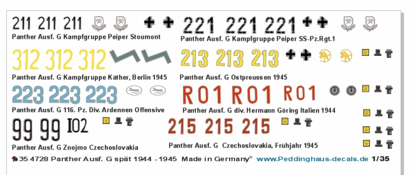 Peddinghaus Decals 1:35 4728 Panther Panzer spät 1944-1945