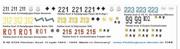 Peddinghaus Decals 1:48 4729 Panther Panzer spät 1944-1945