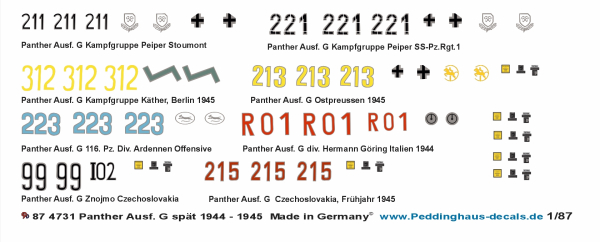 Peddinghaus Decals 1:87 4731 Panther Panzer spät 1944-1945