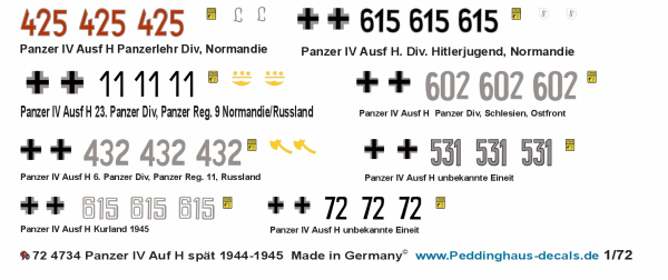 Peddinghaus Decals 1:72 4734 Panzer IV Auf H spät 1944-1945