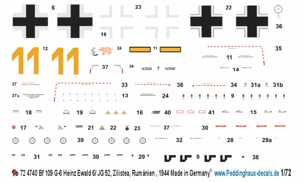Peddinghaus-Decals 1:72 4740 Heinz Ewald 6 / JG 52, Zilistea/ Rumänien , Juni 1944