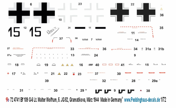 Peddinghaus-Decals 1:72 4741 Lt. Walter Wolfrum, 5,JG52, Grmatikova, März 1944