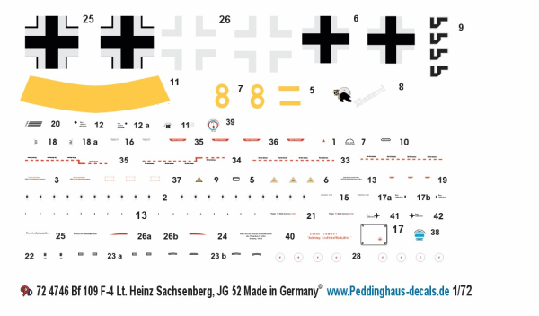 Peddinghaus-Decals 1-72 4746 Bf 109 F4  Lt . Heinz Sachsenberg , JG 52