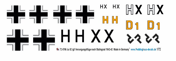 Peddinghaus Decals 1-72 4766 Ju 52 G3 Versorgungsflüge nach Stalingrad 1942-43