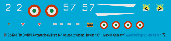 Peddinghaus Decals 1-72 4768 Fiat G.91R/1 Aeronauttica Militare 14° Gruppo, 2° Storno, Treviso 1991
