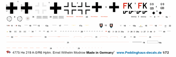 Peddinghaus-Decals 1-72 4775 He 219 A-0/R6 Hptm. Ernst Wilhelm Modrow