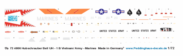 Peddinghaus-Decals 1-72 4806 Bell Uh - 1B Vietnam Army / Marines Versions