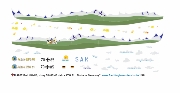 Peddinghaus-Decals 1-48 4807 Bell UH-1D, Huey 70+85 40 Jahre LTG 61