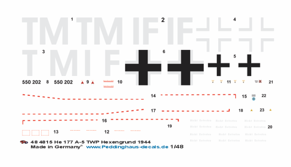 Peddinghaus-Decals 1-48 4815 He 177 A-5 TWP Gotenhafen-Hexengrund 1944 passend zu Hobby Special