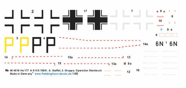 Peddinghaus-Decals 1-48 4816 HE 177 A-5  KG 100 Operation Steinbock passend zu Hobby Special