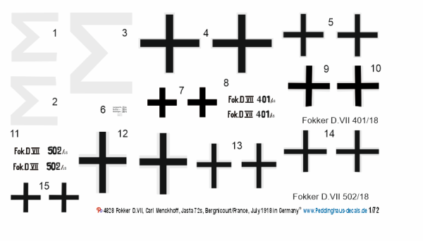 Peddinghaus-Decals 1-72 4828 Fokker D.VII, Carl Menckhoff, Jasta 72s
