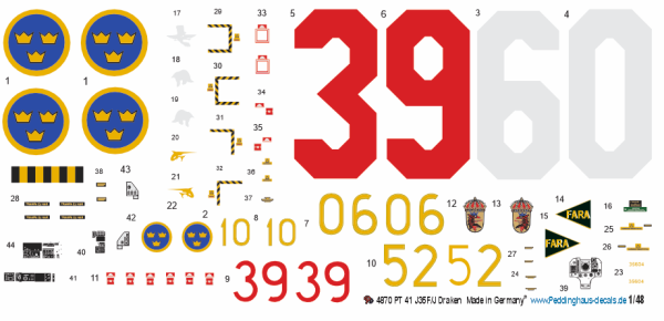 Peddinghaus-Decals 1-48 4870 Swedish Air Force PT 41 J35F/J Draken