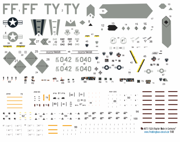 Peddinghaus-Decals 1-48 4873 US Airforce Lockheed Martin F-22A Raptor
