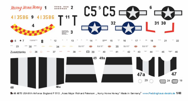 Peddinghaus-Decals 1-48 4875 US 8th AF P 51D Aces Richard Peterson "Hurry Home Honey"