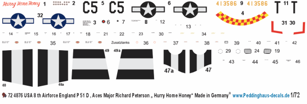 Peddinghaus-Decals 1-72 4876 US 8th AF P 51D Aces Richard Peterson "Hurry Home Honey"