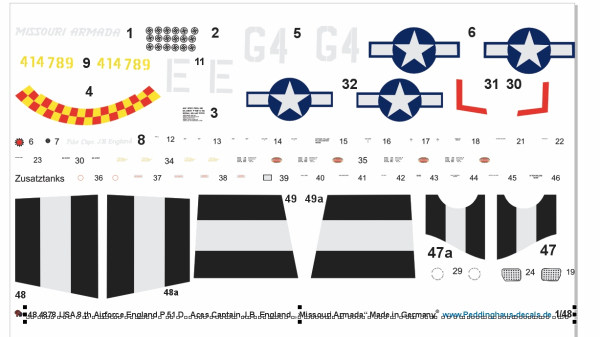 Peddinghaus-Decals 1-48 4878 USAF 8th P 51D Aces J.B. england " Missouri Armada"