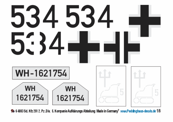 Peddinghaus-Decals 1-6 4883 Sd. Kfz 251 2. Pz Div. 5. Komp Aufkl, Abt.