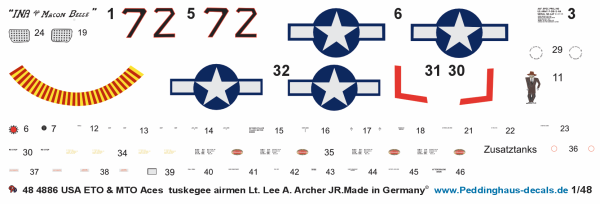Peddinghaus-Decals 1-48 4886 USA ETO & MTO P 51 D Aces tuskegee Airmen Lt. Lee A. Archer