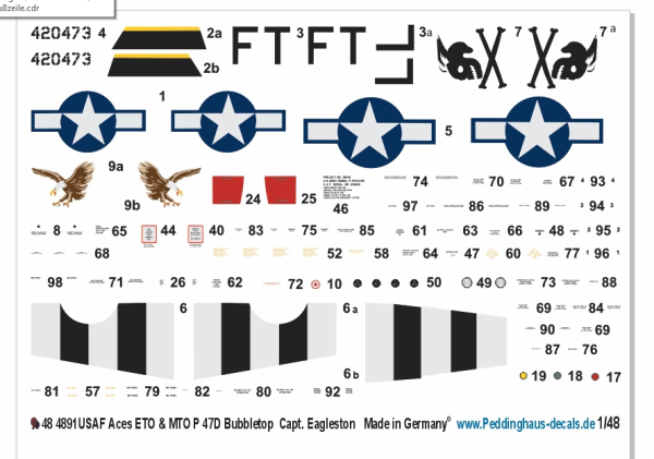 Peddinghaus-Decals 1-48 USAF Aces ETO & MTO P-47 D Thunderbolt Bubbletop Capt. Eagleston