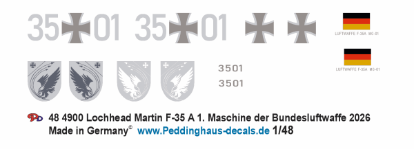 Peddinghaus-Decals 1-48 4900 Lockhead Martin F-35 A , 1. Maschine der deutschen Bundesluftwaffe