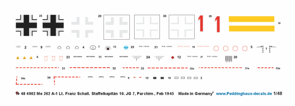 Peddinghaus-Decals 1-48 4902 Me 262 A-1 Lt. Franz Schall. Staffelkapitän 10. JG 7, Parchim