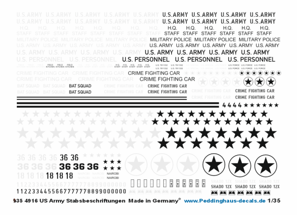 Peddinghaus-Decals 1-35 4916 US Army Stabsbeschriftungen