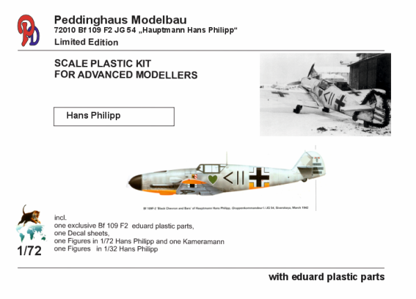 Peddinghaus-Decals Modellbau 72010 Hpt Hans Phiipp Bf109 F2 1/72 Plastic-kit