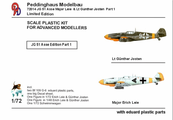 Peddinghaus Modellbau 1-72 72014 BF 109 G-6 Major Erich Leie 1/JG 51 & Lt Günther Josten 1./JG 51 Mölders Plastikbausatz