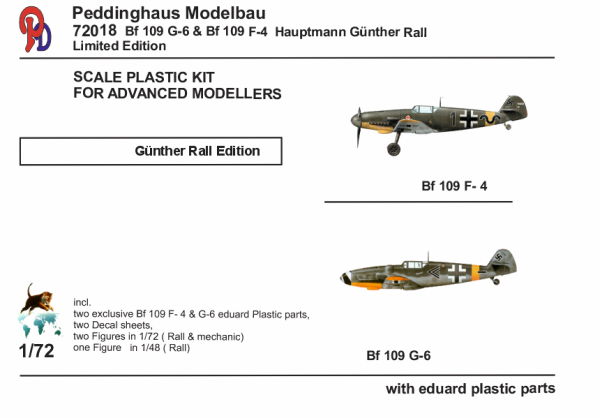 Peddinghaus Modellbau 72018 Bf 109 G-6 & BF 109 F-4  Hauptmann Günther Rall JG 52         Plastikbausatz