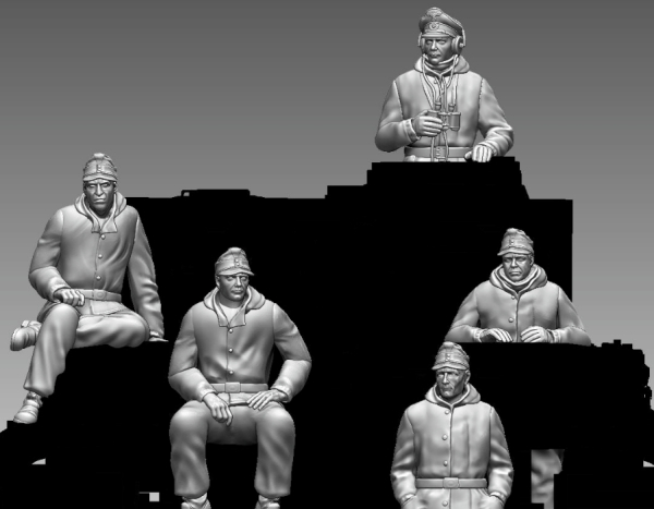 Peddinghaus 3 D Druck 1/87 87F009 5 german tank crew in winterdress sitting and standing