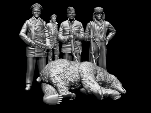 Peddinghaus 3 D Druck 1/72 72F226 4 Mann U-Boot Crew mit erlegtem Eisbären