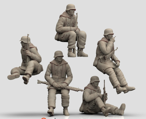 Peddinghaus 3 D Druck 1/72 72F432 5 Grenadiere der Totenkopfdivision Winter in  Russland sitzend