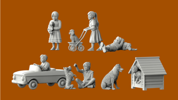 Peddinghaus 3D Druck 1-72 72F478 Spielende Kinder und Haustiere