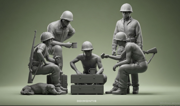 Peddinghaus 3D Druck 1-72 72F522 WWII 5 US Soldaten beim Kartenspielen