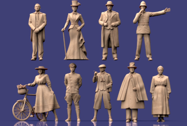 Peddinghaus 3D Druck 1-72 72F445 9 Zivlisten und 1 Fahrad Victoraische Zeit