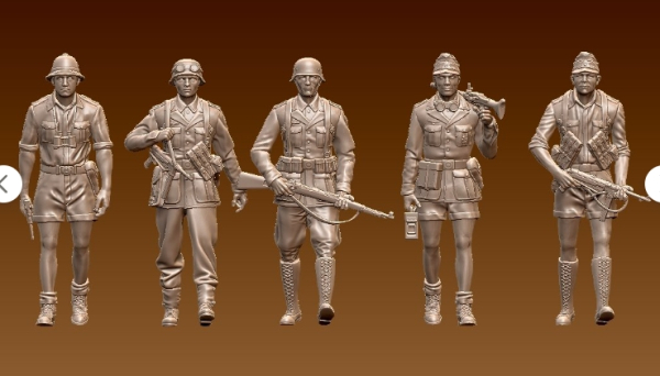 Peddinghaus 3 D Druck 1:87 87F051 5 Soldaten des DAK gehend