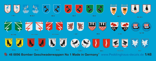 Peddinghaus-Decals 1/48 0896 Staffelwappen Deutscher Bombergeschwader Nr 1
