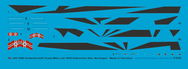 Peddinghaus-Decals 1/350 3586 Schlachtschiff Tirpitz März-Juli 1944 Kafjord bei Alta, Norwegen
