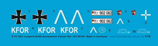 Peddinghaus-Decals 1/16 3587 Leopard A5/A6 Panzer Bat 203 Bundeswehr KFOR