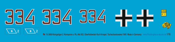 Peddinghaus-Decals 1/16 3608 Oberfeldwebel Kurt Knispel Königstiger, 2. Kompanie s.Pz. Abt 503 Tschechoslowakei 1945
