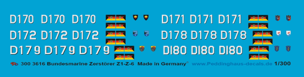 Peddinghaus-Decals 1:300 3616 Deutsche Zerstörer der Bundeswehr Z1-Z6