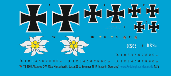Peddinghaus-Decals 1/72 3661 Albatros D.V Otto Kissenberth,  Jasta 23b, Sommer 1917