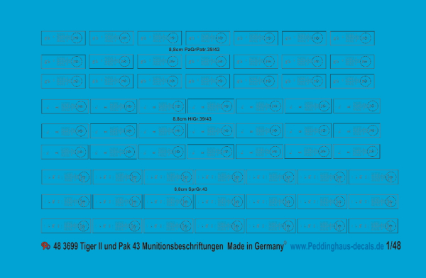 Peddinghaus-Decals 1/48 3699 Tiger II und Pak 43 Munitionsbeschriftungen