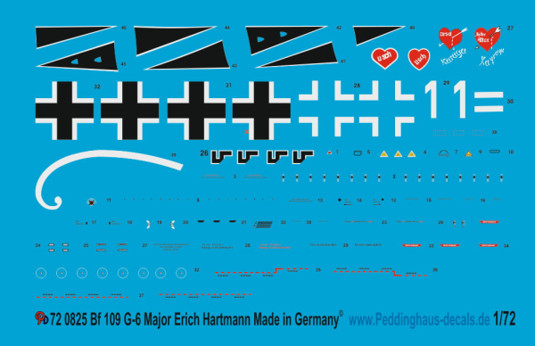 Peddinghaus-Decals 1/72 0825 BF 109 G-6 Maj Erich Hartmann Russland 1943