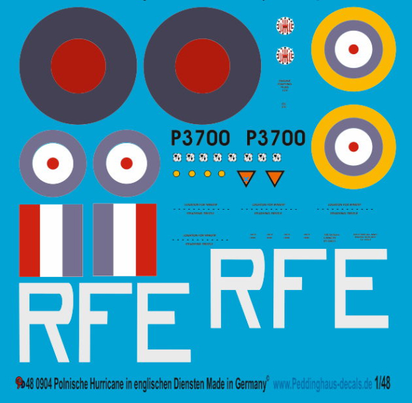 Peddinghaus-Decals 1/48 0904 Hurricane der RAF Polnische Staffel