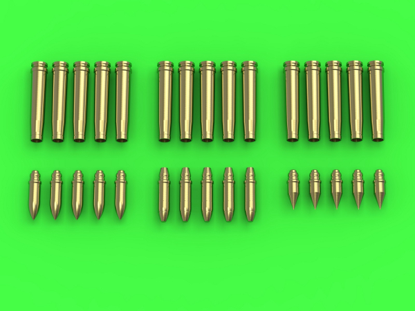Master GM 35-019 1/35 German 2cm ammunition (cal. 20x138B) for Flak 30/38, KwK 30/38 - shells (15pcs) and 3 types of projectiles (5pcs of each type)