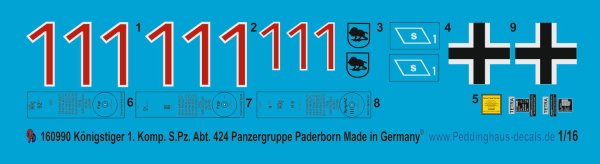 Peddinghaus-Decals 1:16 0990 Tiger II Panzergruppe Paderborn 1. Komp. Schw Heeres Panzer Abt. 424