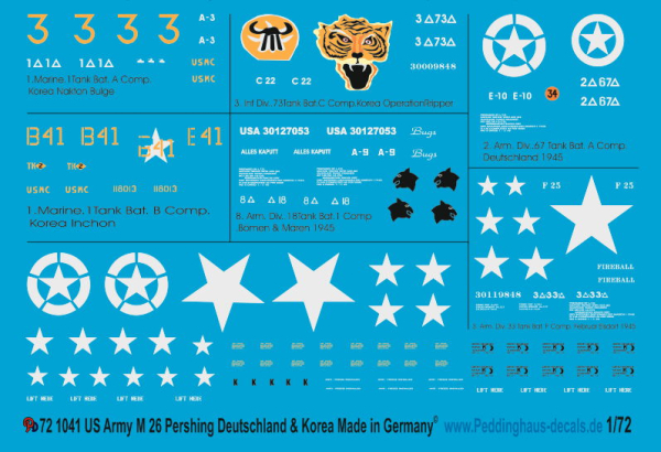 Peddinghaus-Decals 1:72 1041 M 26 Pershing Kampfpanzer 2. WK und Korea