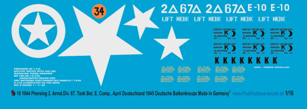 Peddinghaus-Decals 1:16 1044 M26 Pershing  2. Armd 67 Tank Bat. Deutschland April 45