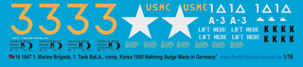 Peddinghaus-Decals 1:16 1047 M26 Pershing 1. Marines 1. Tank Bat. Korea 1950 Nakton Bulge